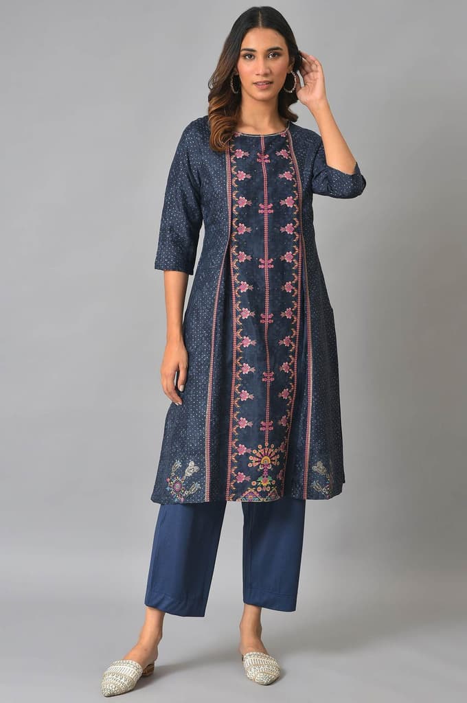 Blue Solid Straight Fit Palazzo With Side Pockets — photo 5