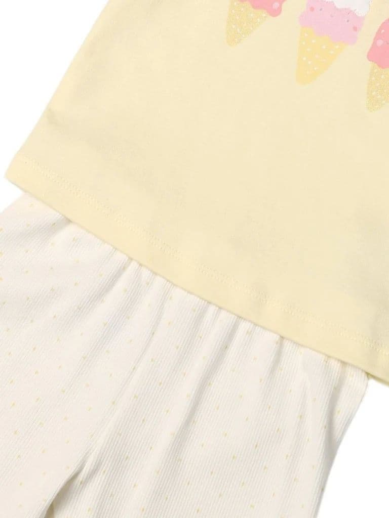 HOP Baby Girls Yellow Printed Cotton T-Shirt and Pants Set — photo 4