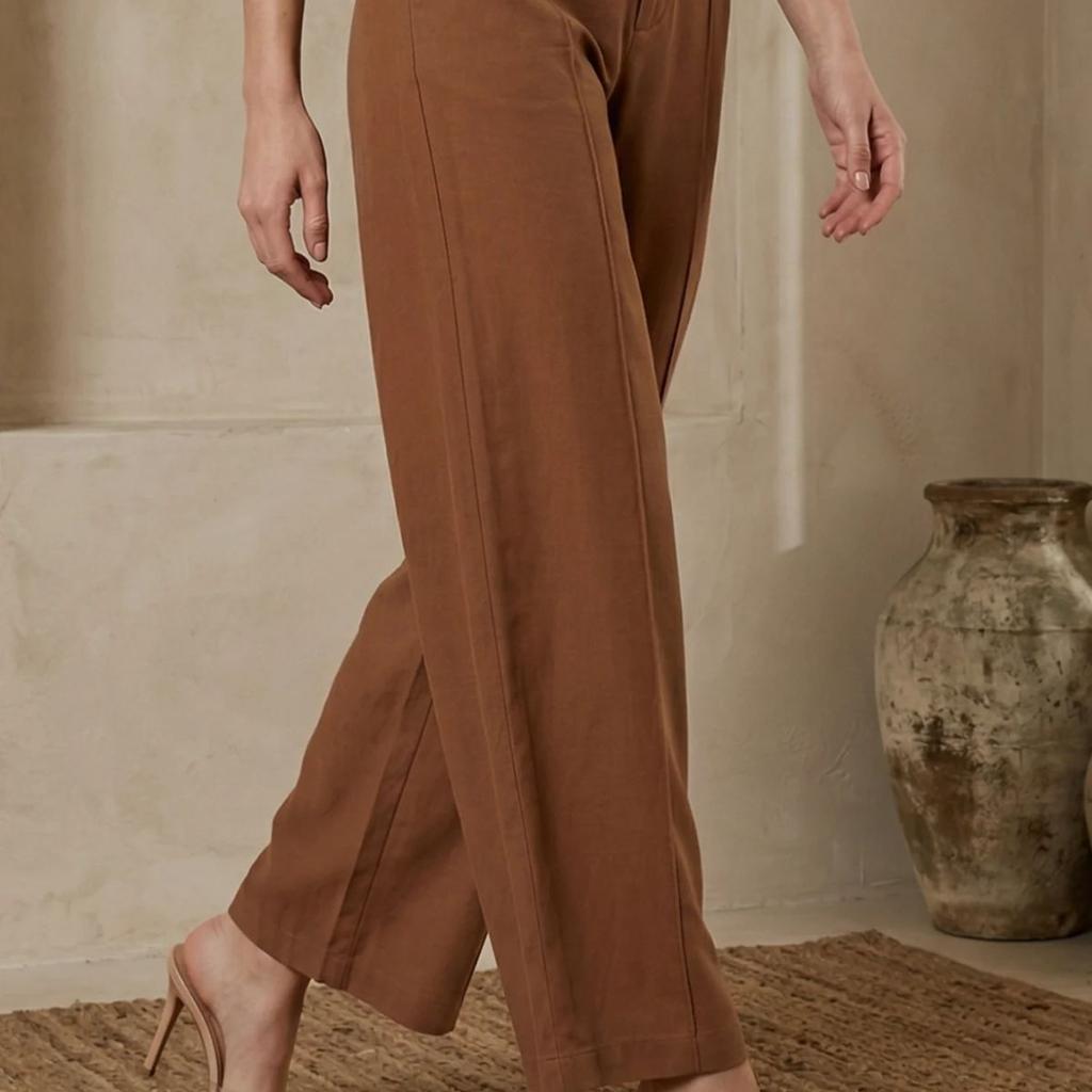 Brown Solid Rayon Straight Fit Ankle Length Pants