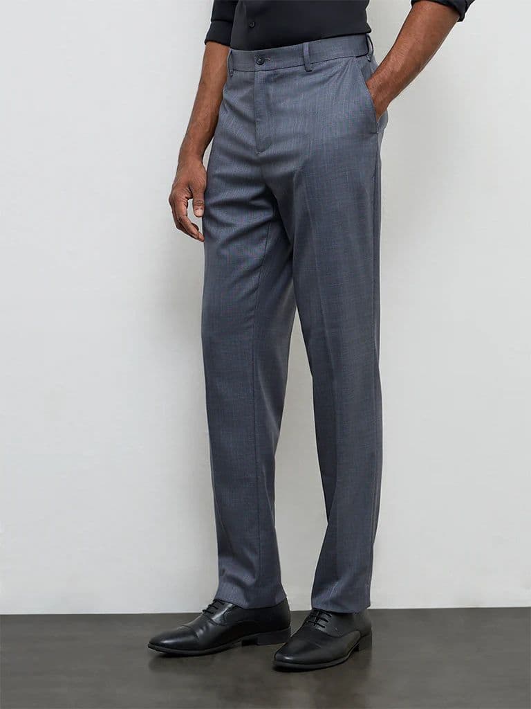 WES Formals Dark Grey Relaxed-Fit Mid-Rise Trousers — photo 2