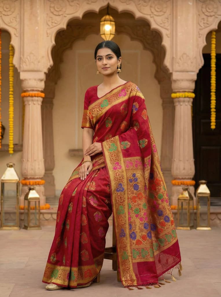 MIMOSA Women's Woven Design Paithani Style Art Silk Saree with Blouse Piece - Maroon ( SA00003125MRFREE ) — photo 4
