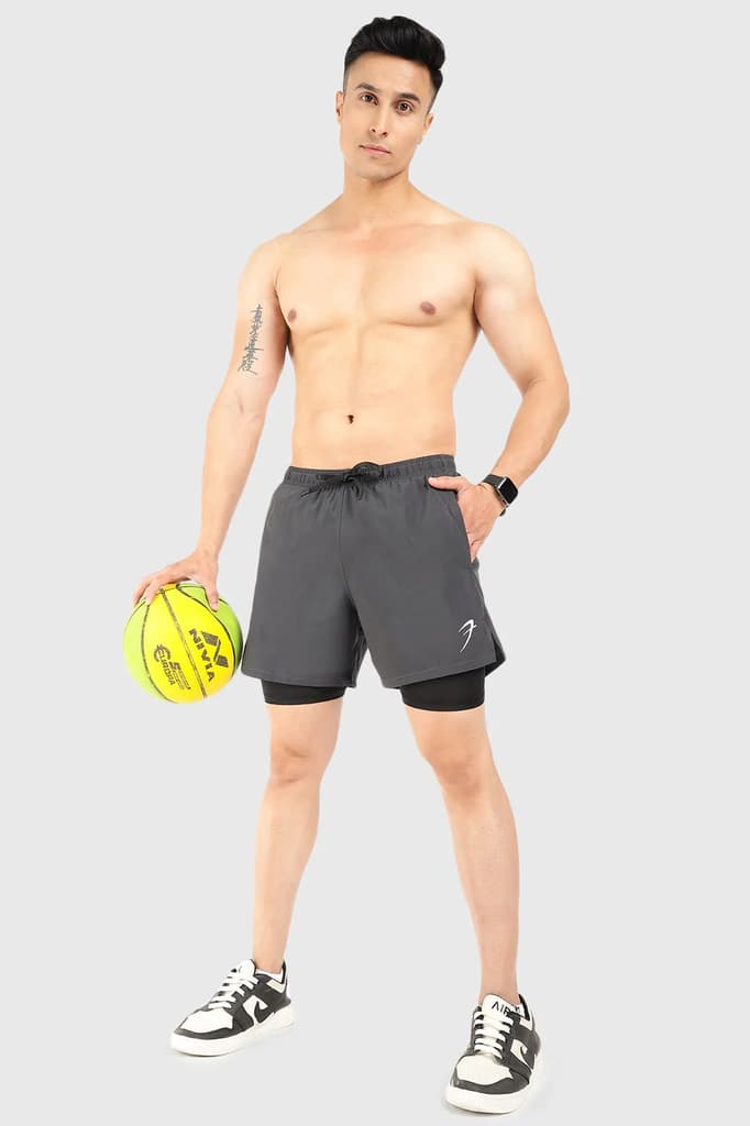 2 in 1 5" Compression Shorts Coal — S