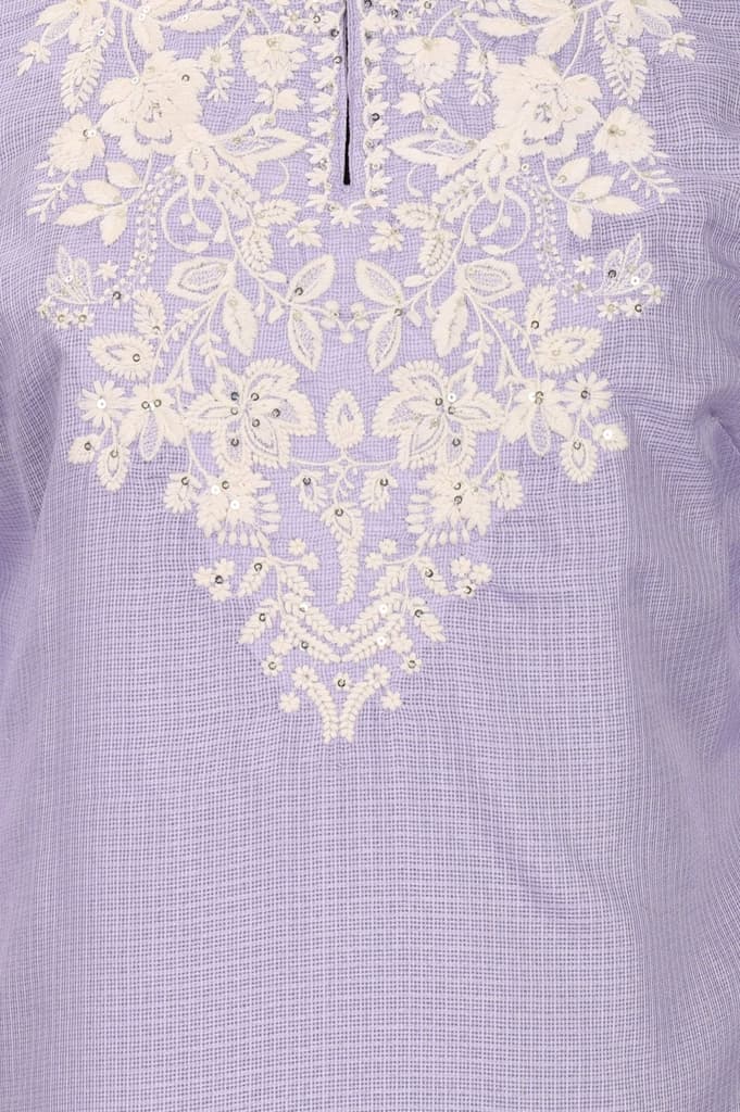 Lavender Thread Embroidered Kota Straight Kurta — photo 3
