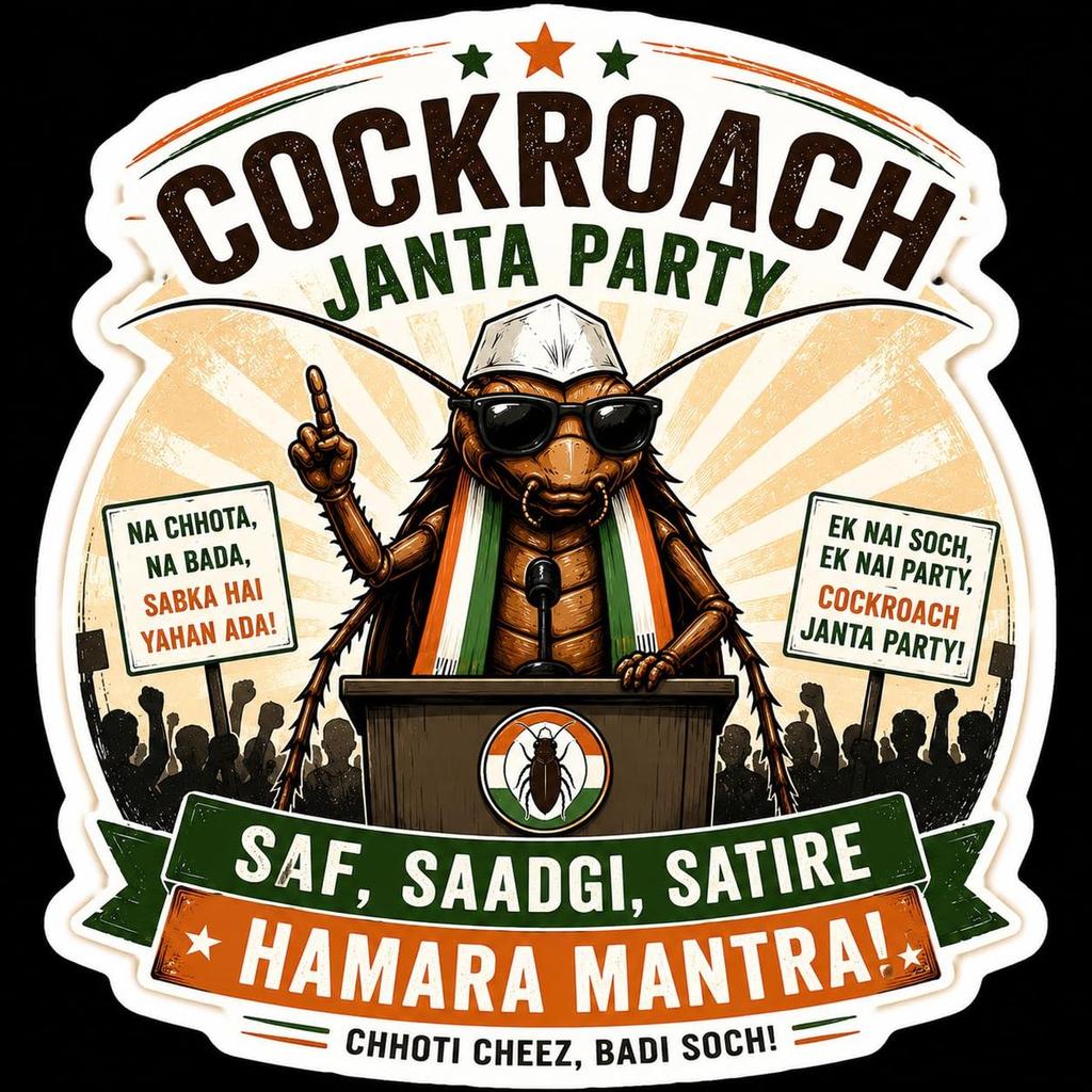 Cockroach Janta Party Premium Satire T7 Sticker | Funny Political Parody Vinyl Sticker | Waterproof Decorative Sticker for Laptop, Car, Bottle, Bike, Notebook, Helmet & Gift (10 cm / 14 cm)