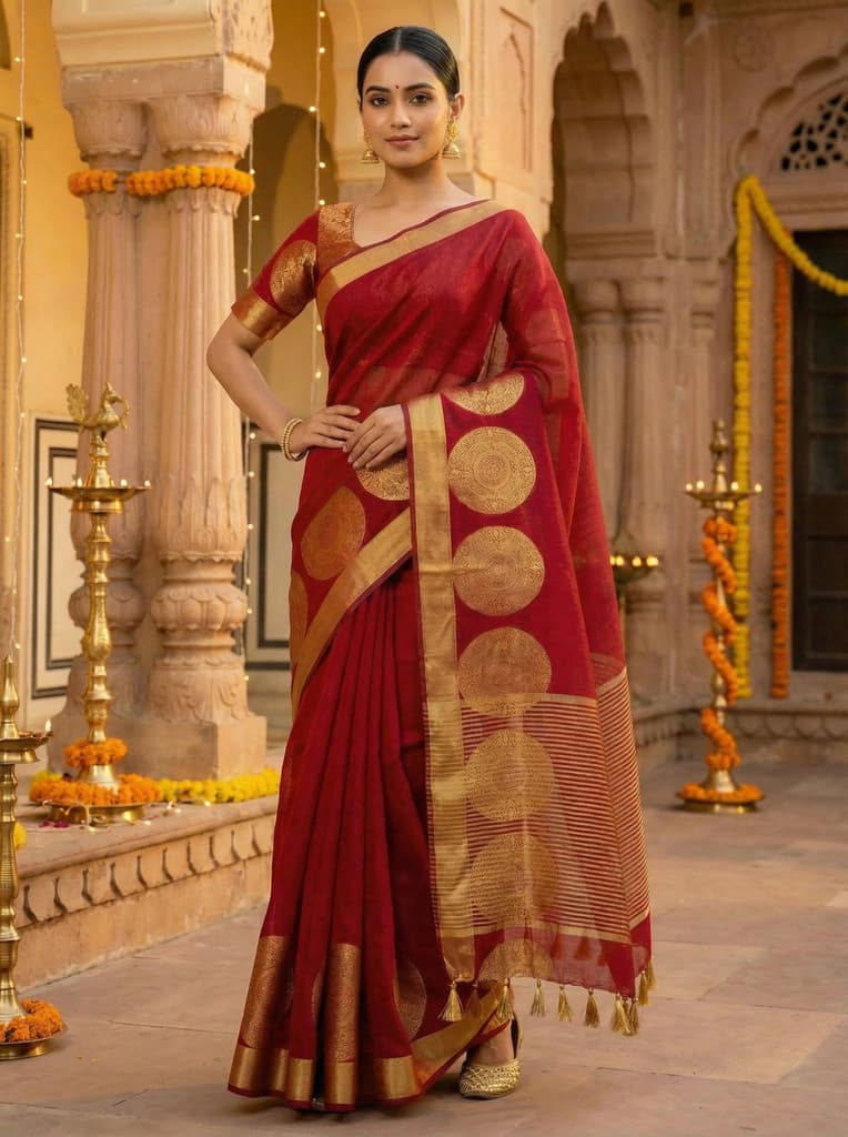 MIMOSA Women's Woven Design Kanjivaram Style Art Silk Saree with Blouse Piece - Maroon ( SA00003148MRFREE ) — photo 2