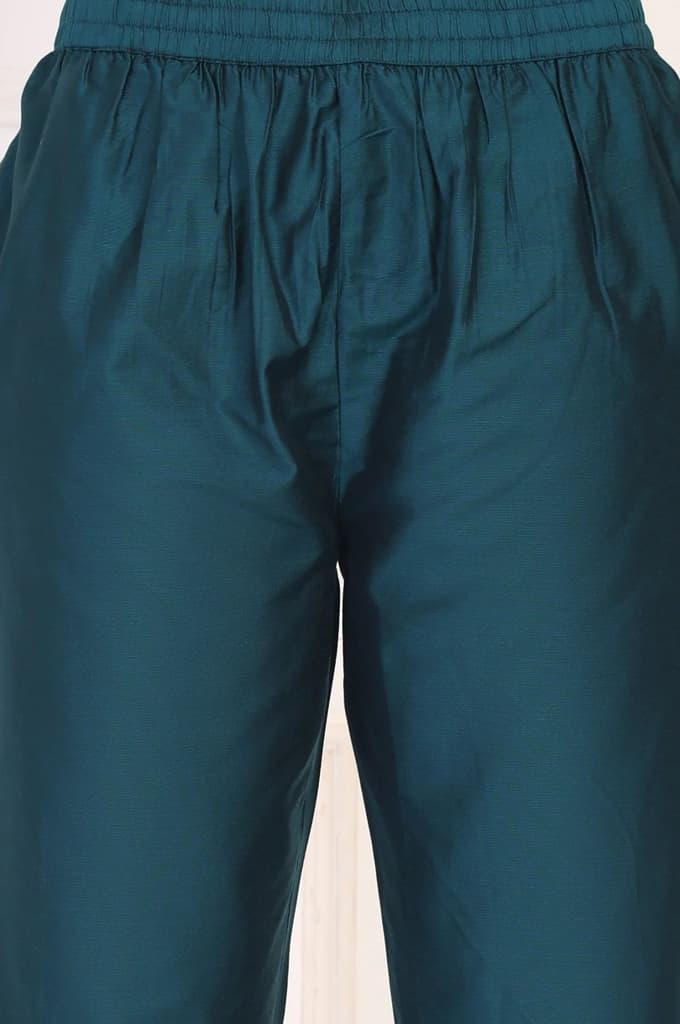 Teal Embroidered Straight Kurta with Straight Pants and Dupatta Set — photo 8