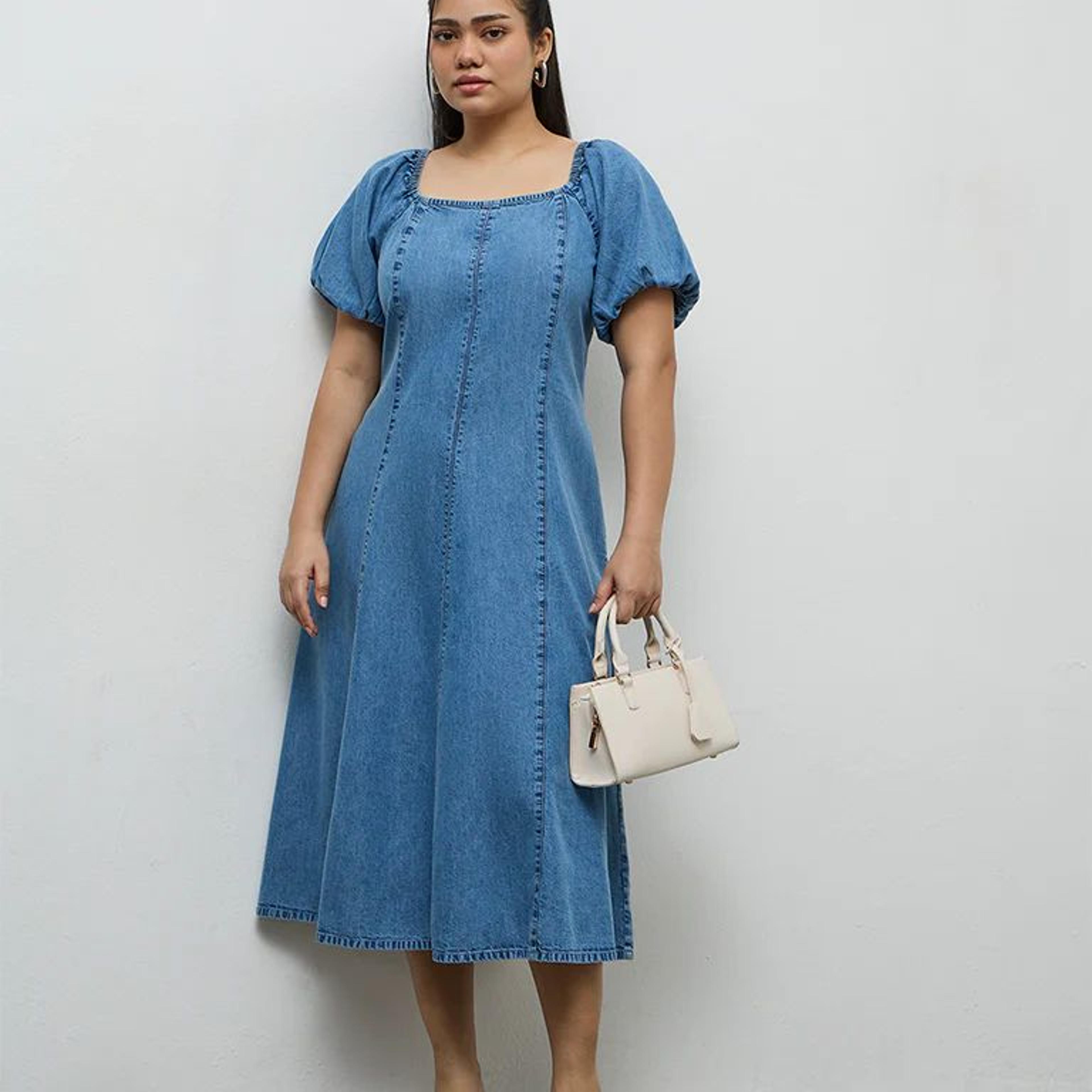 Gia Light Blue Denim A-Line Dress
