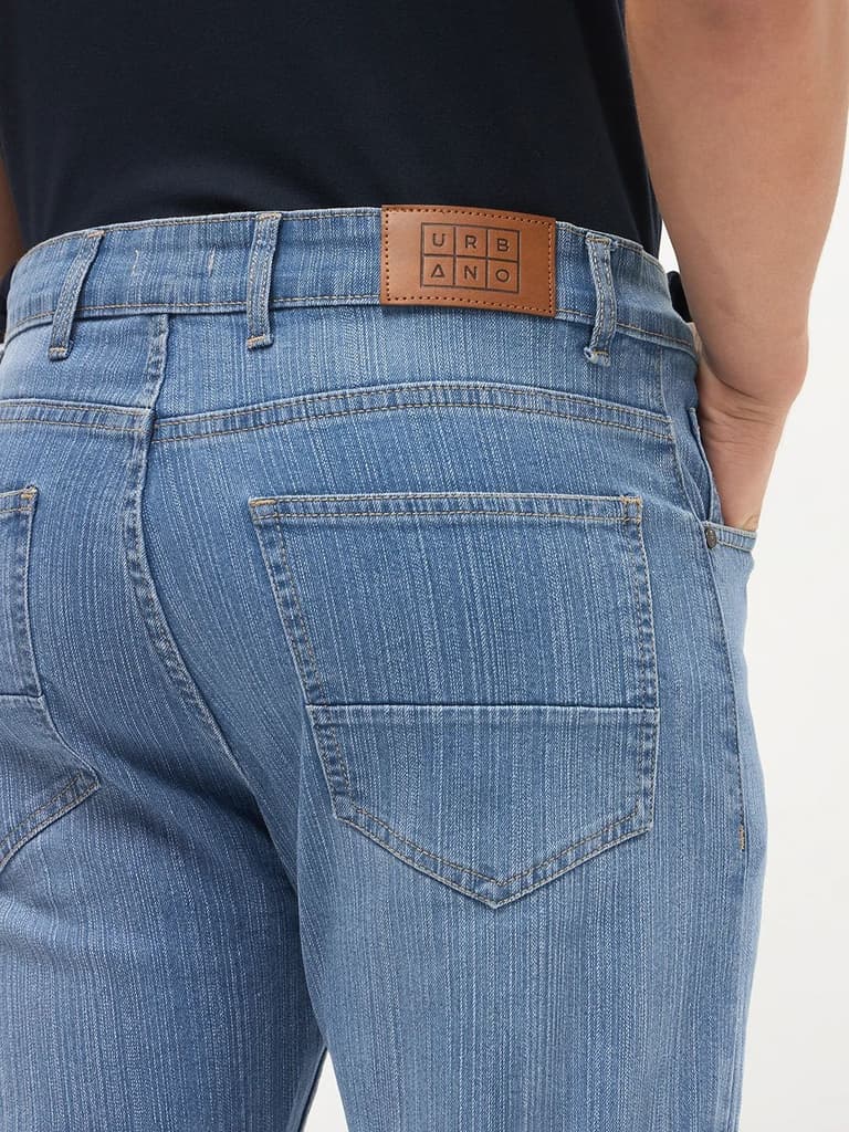 Men's Light Blue Straight Fit Washed Denim Jeans Stretchable — photo 7