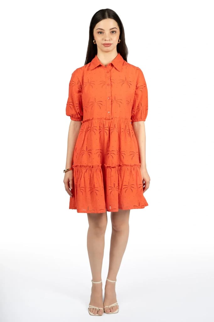 Red Cotton Schiffli Fit & Flare Dress — photo 2