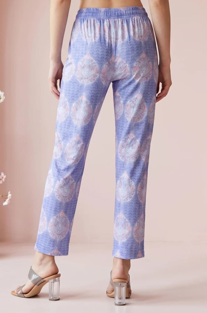 lavender Floral Printed Pure Cotton Straight Fit Pants — photo 4