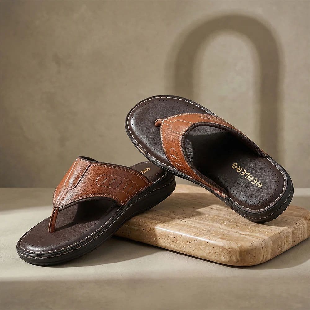 Healers OML-21E Tan Casual Slip on Slippers for Men by Liberty — photo 2
