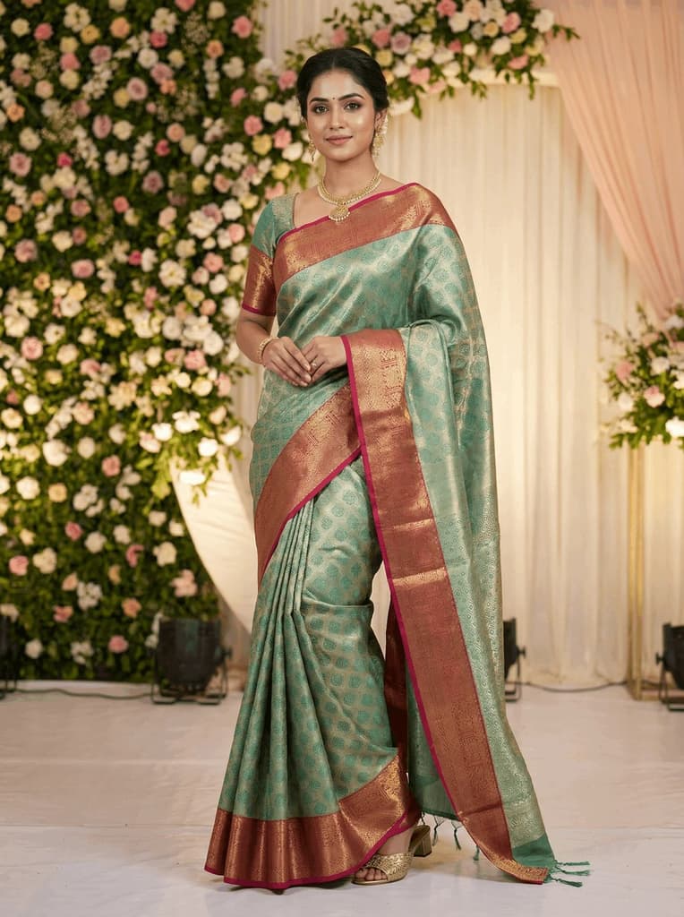 MIMOSA Women's Woven Design Kanjivaram Style Art Silk Saree with Blouse Piece - Rama (SA00002734RMFREE) — photo 2