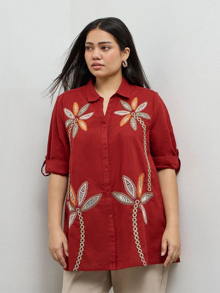 Gia Rust Floral Cotton Embroidered Blouse