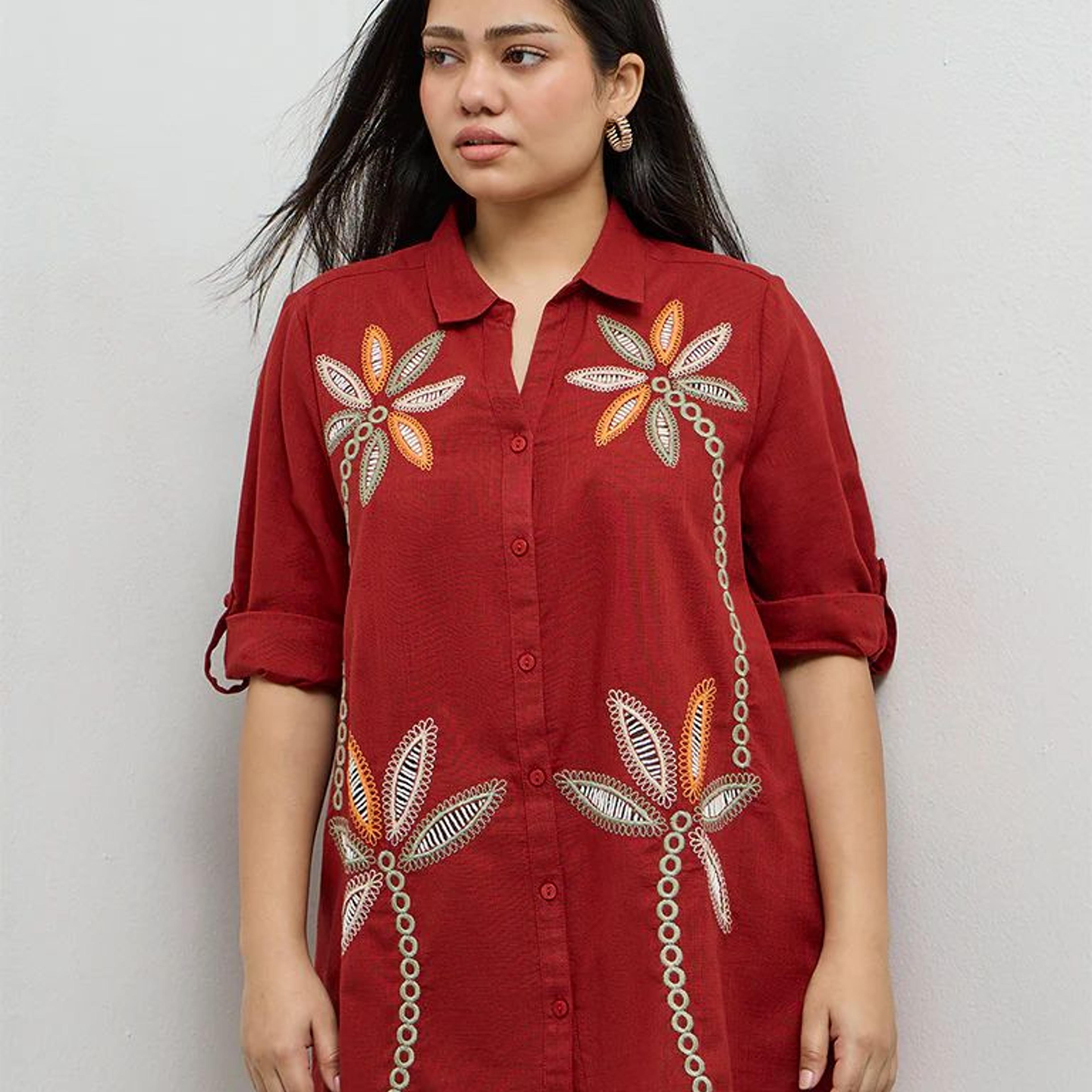 Gia Rust Floral Cotton Embroidered Blouse