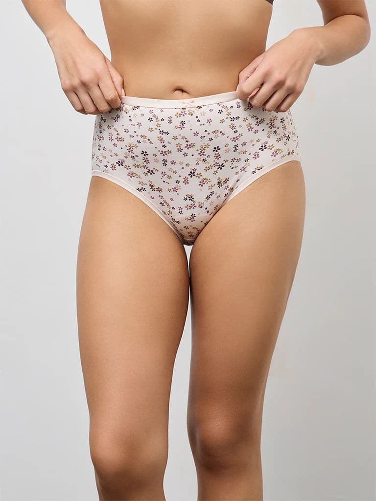 Wunderlove Burgundy Printed Hi-Rise Cotton-Blend Briefs - Pack of 3 — photo 2