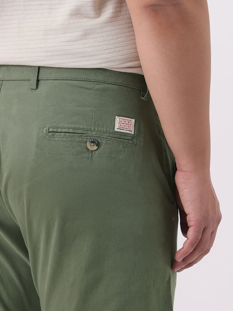 Plus Men's Sage Green Cotton Regular Fit Casual Chinos Trousers Stretch — photo 6