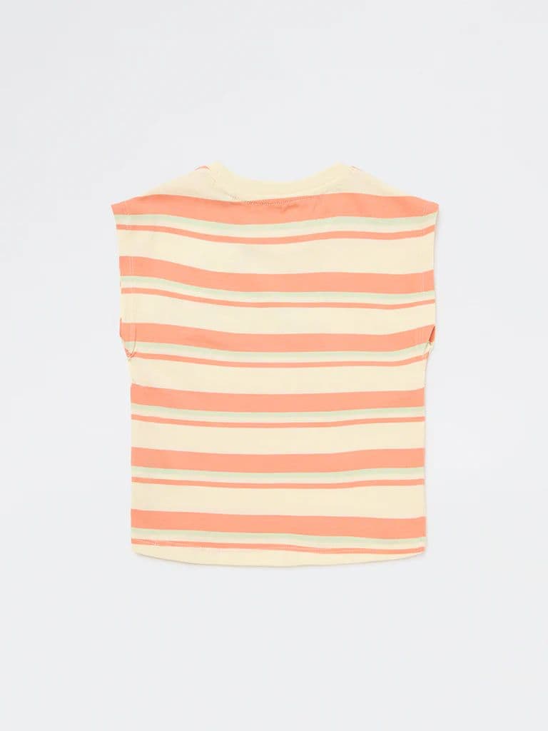 HOP Kids Girls Peach Striped Cotton T-Shirt — photo 3