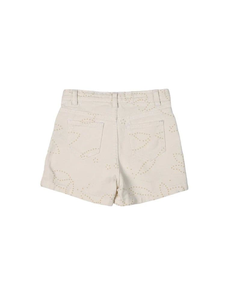 HOP Kids Girls Off-White Schiffli Pattern Denim Shorts — photo 4