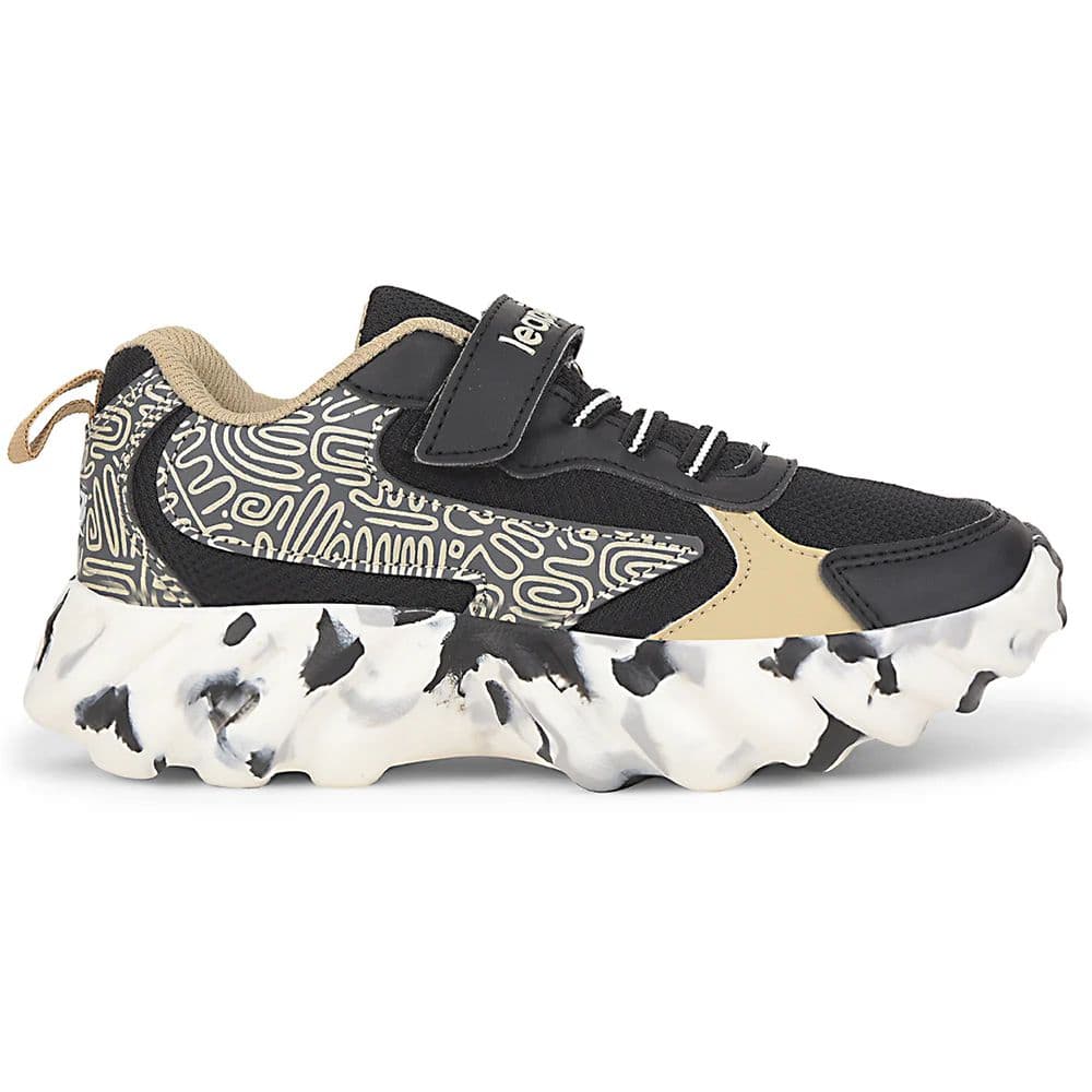 Leap7x Black Sports Non Lacing Walking Shoes For Kids DENIAL-2 By Liberty — photo 2