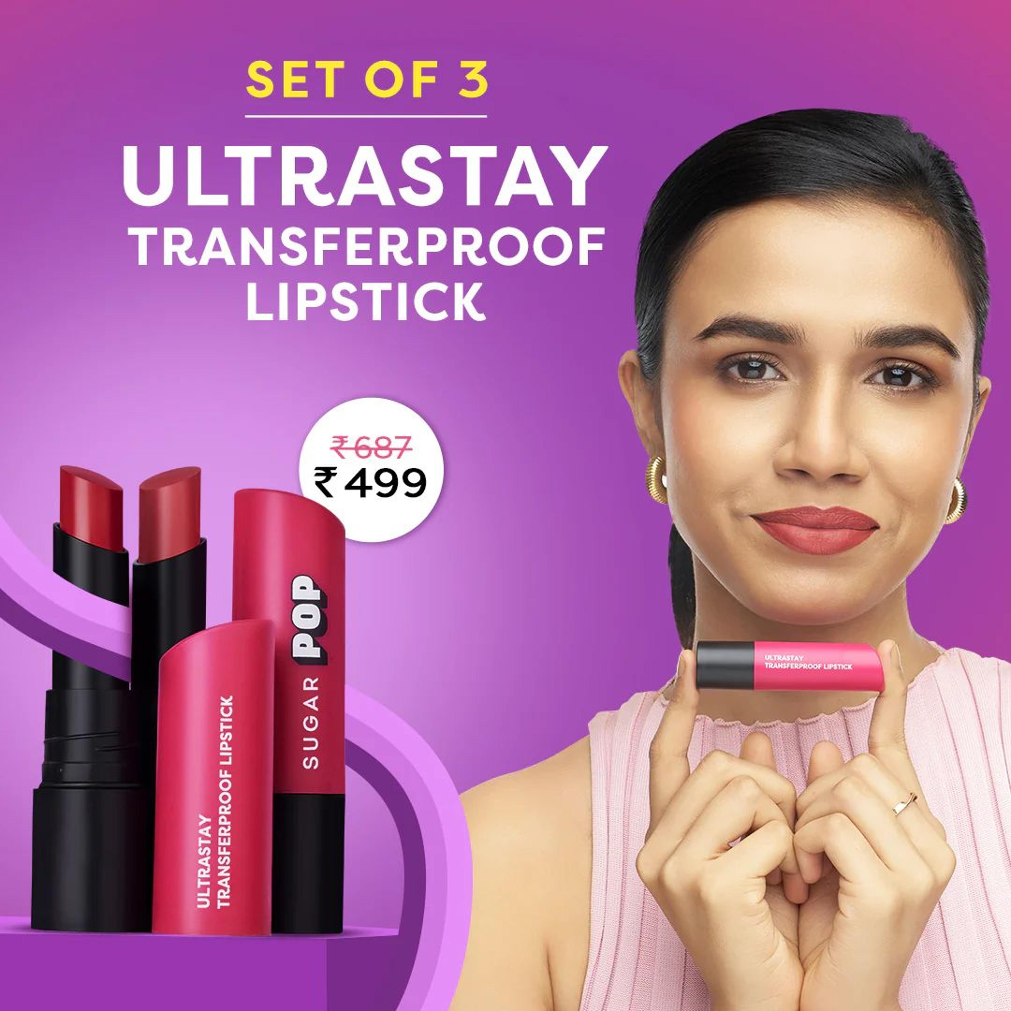 Set of 3 Ultrastay Transferproof Lipstick
