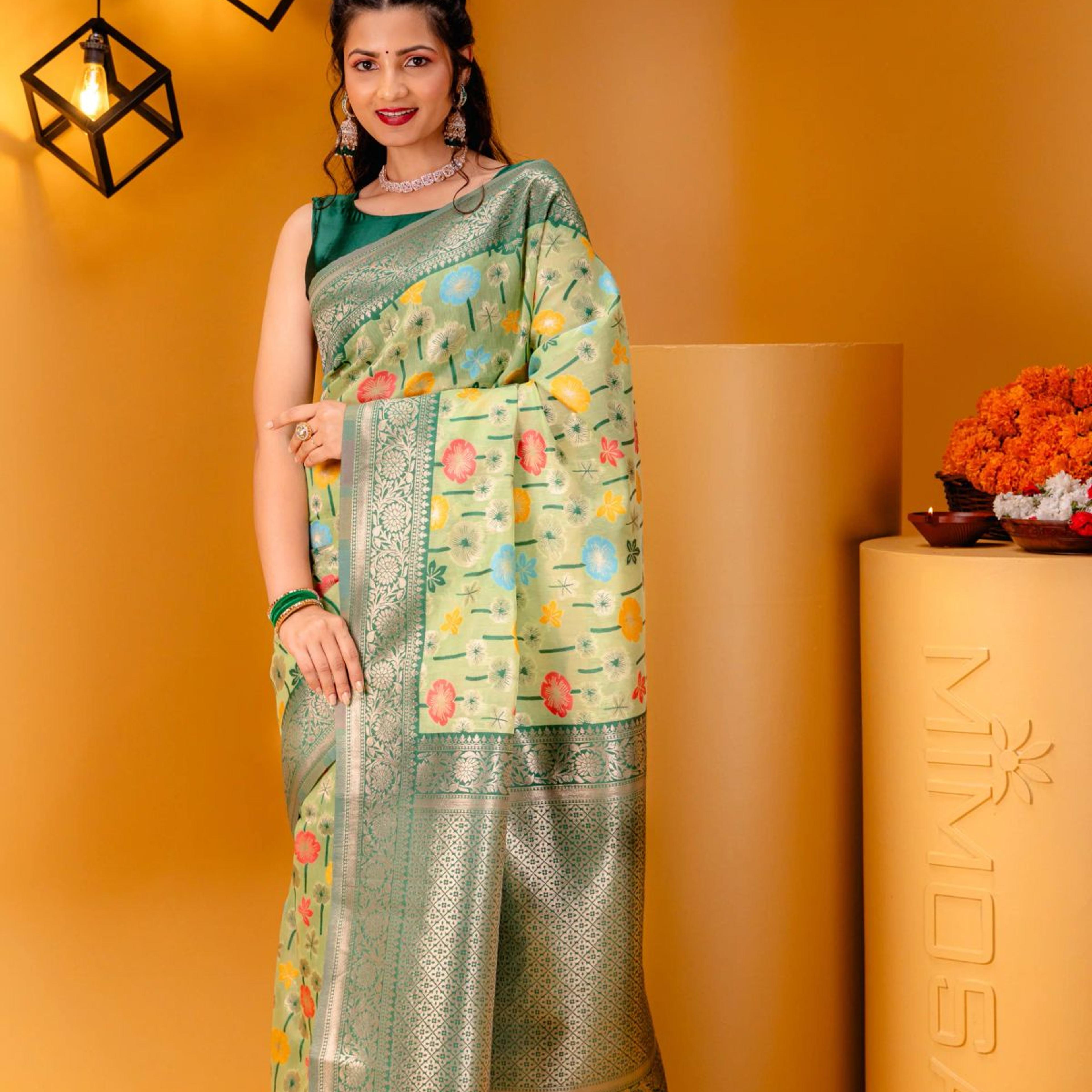 Mimosa Women's Woven Design Repated Style Art Silk Saree With Blouse Piece : SA00001583PSFREE