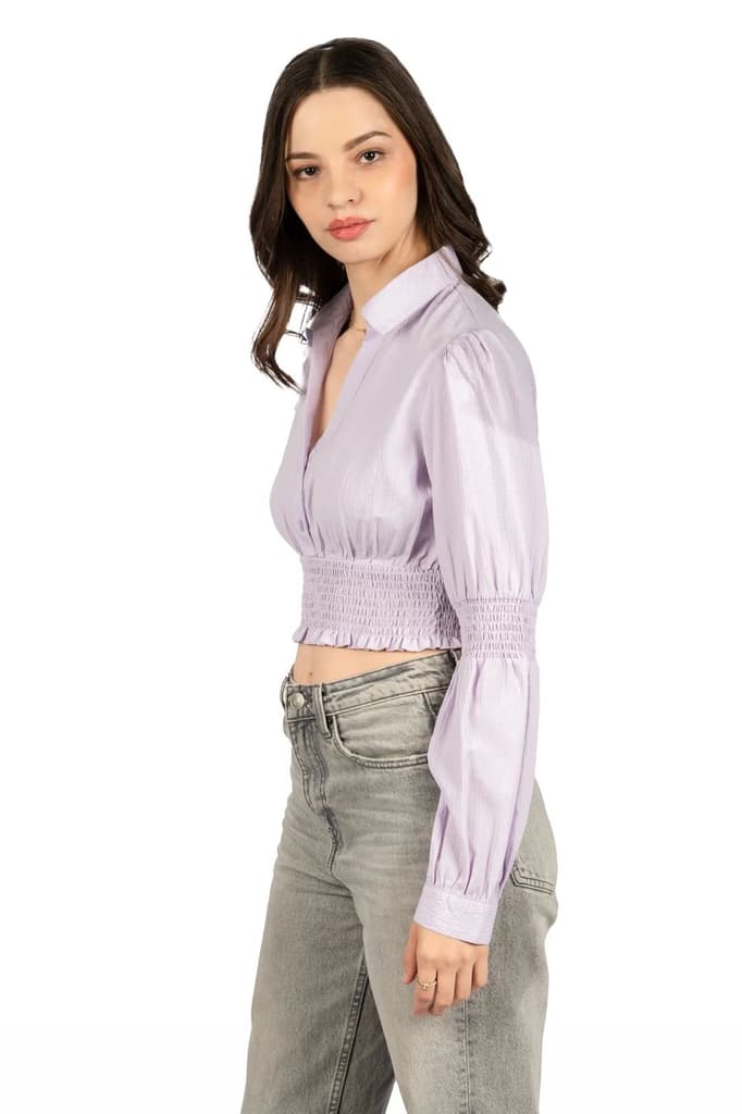 Lavender Solid Collared Crop Top — photo 7