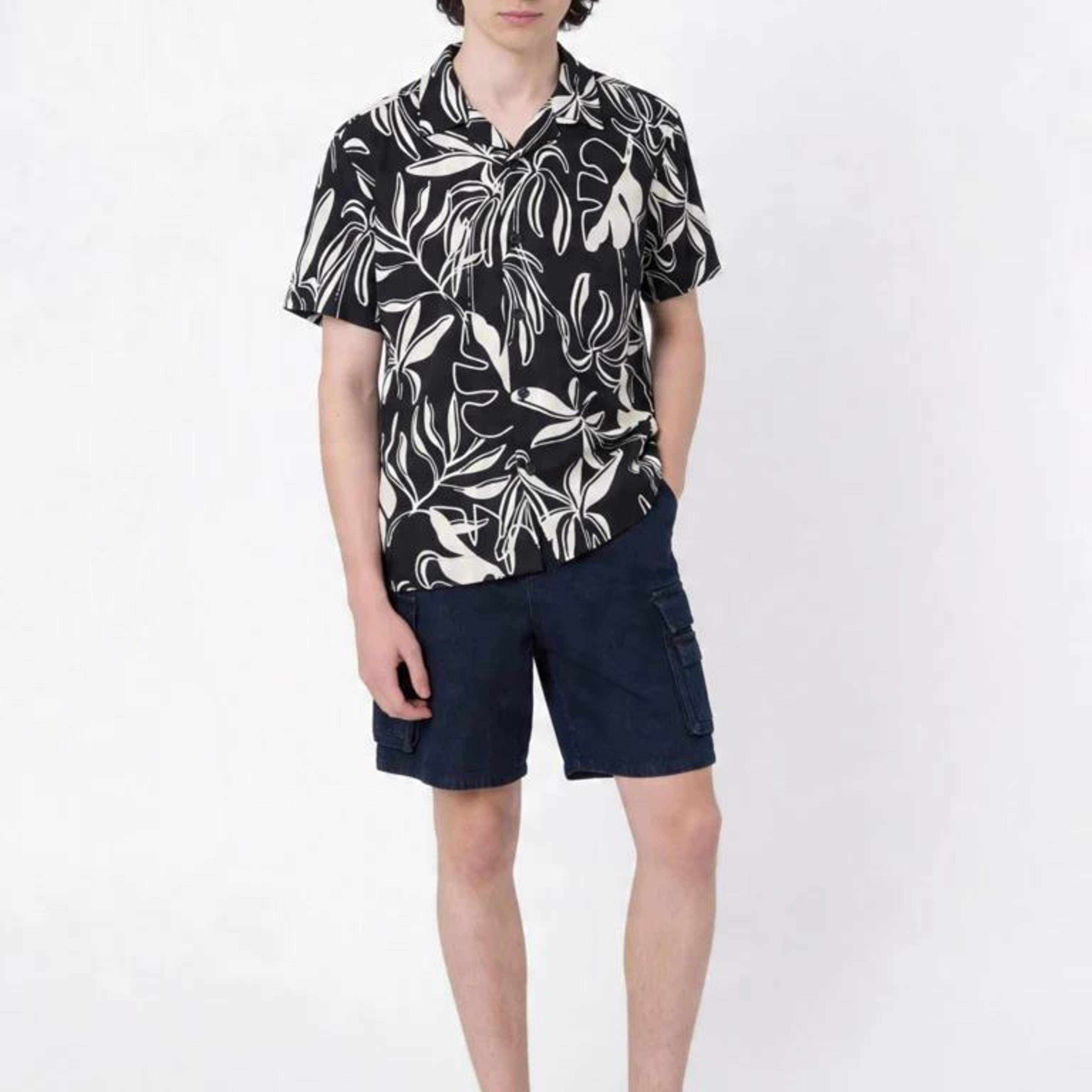 Y&F Kids Boys Black Leaf Pattern Shirt