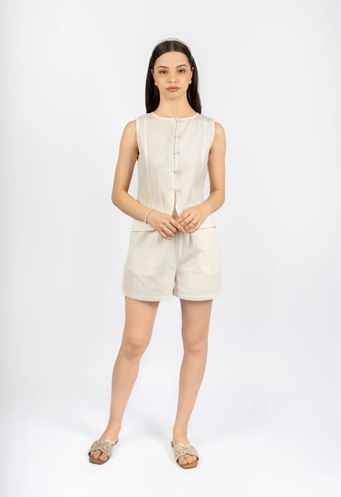 White Boxy Cotton-Linen Co-ord Set — photo 3