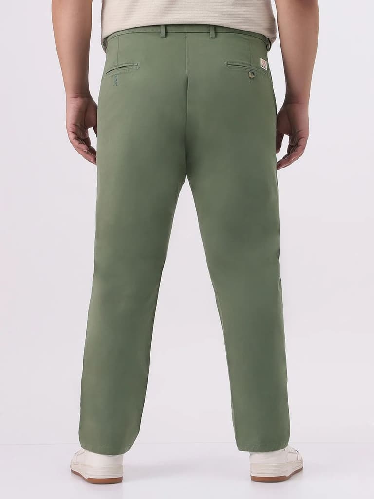 Plus Men's Sage Green Cotton Regular Fit Casual Chinos Trousers Stretch — photo 3