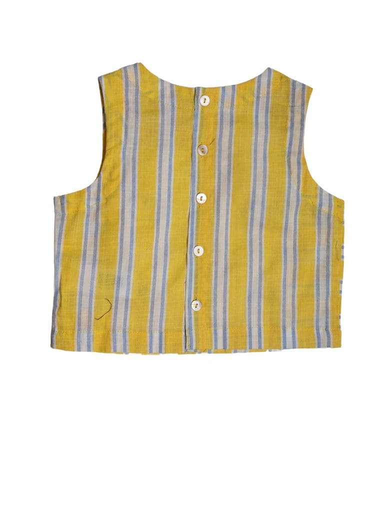 Utsa Kids Girls Yellow Striped Embroidered Cotton Top - (2-8 yrs) — photo 4