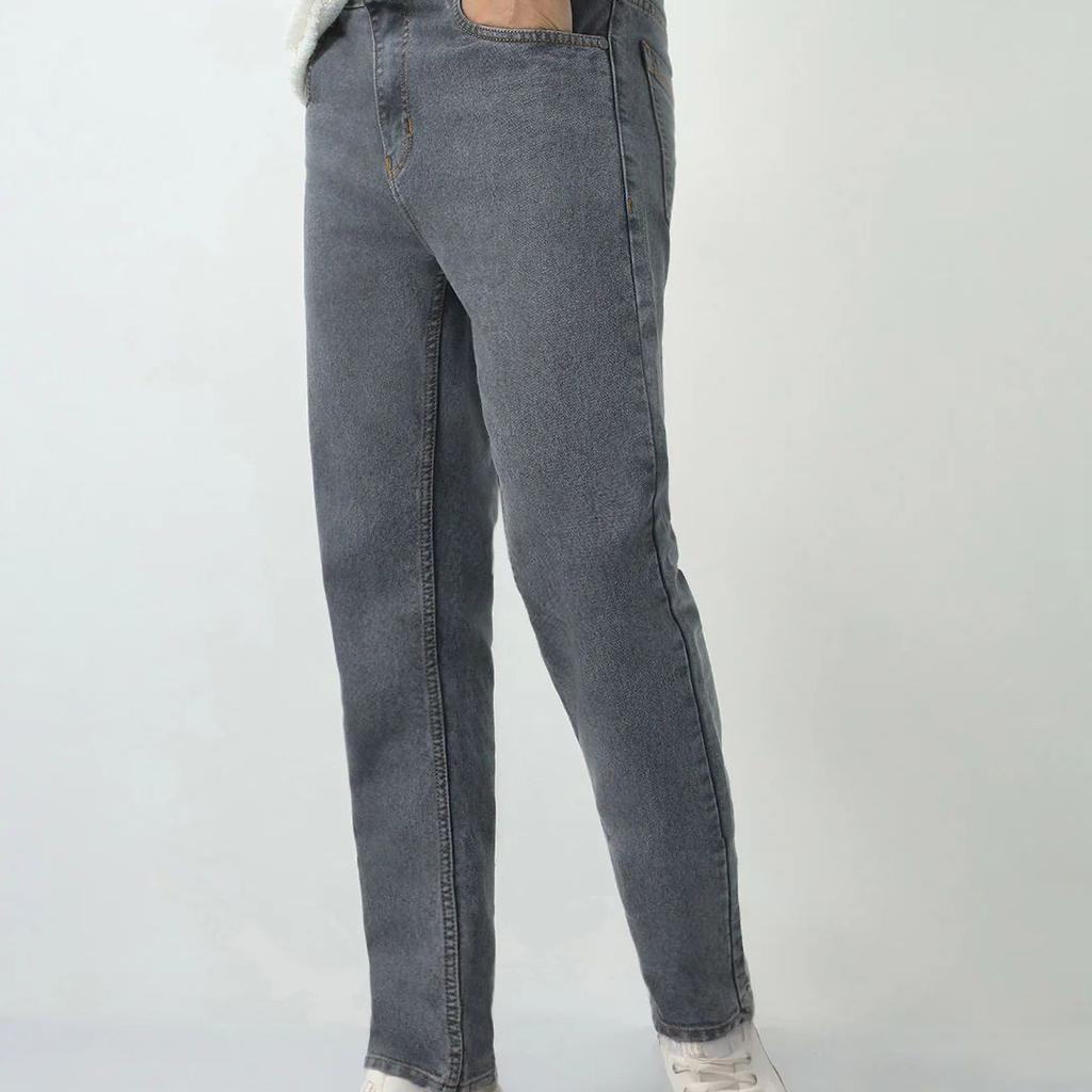 Men's Grey Slim Fit Washed Denim Jeans Stretchable