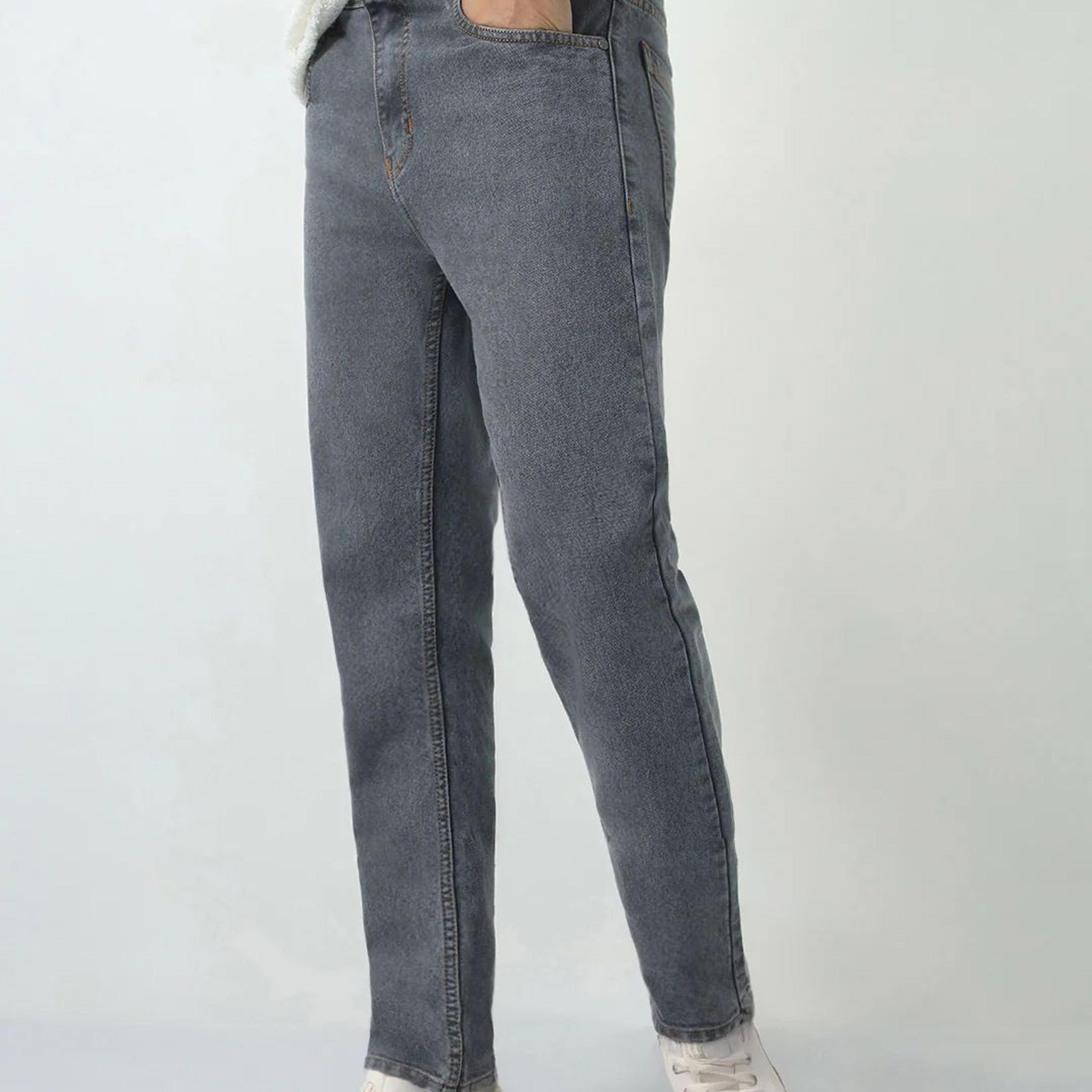 Men's Grey Slim Fit Washed Denim Jeans Stretchable