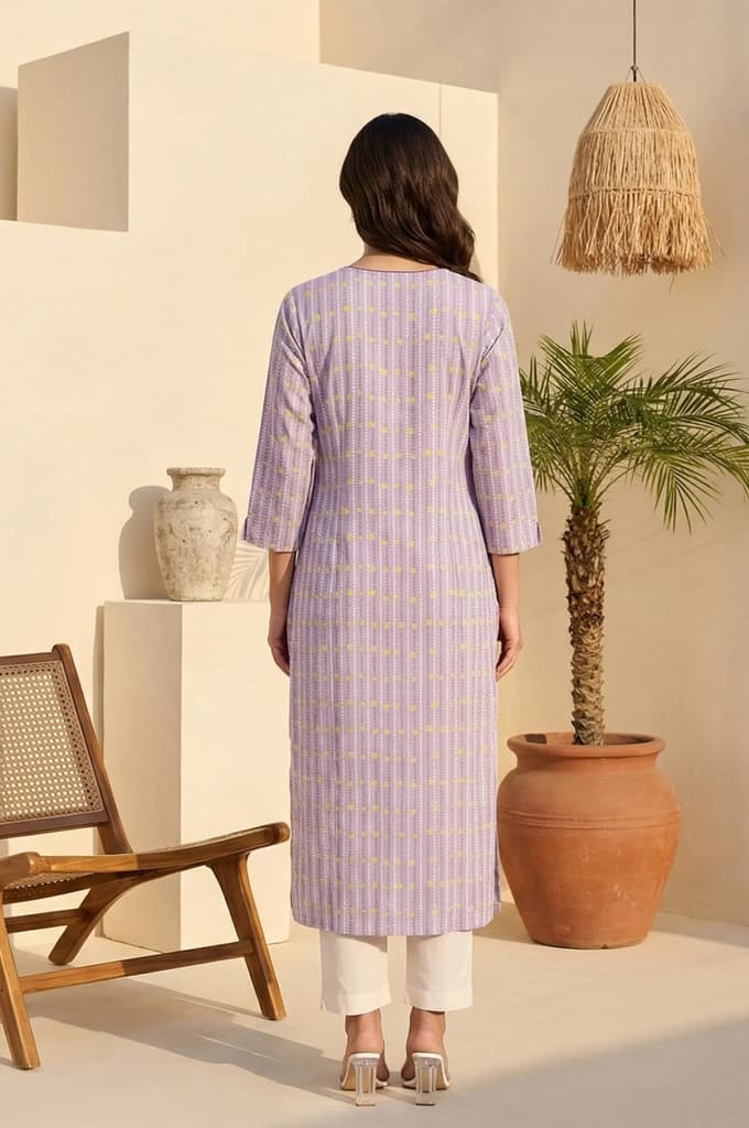 Purple Geometric Printed Rayon Straight Kurta — photo 4