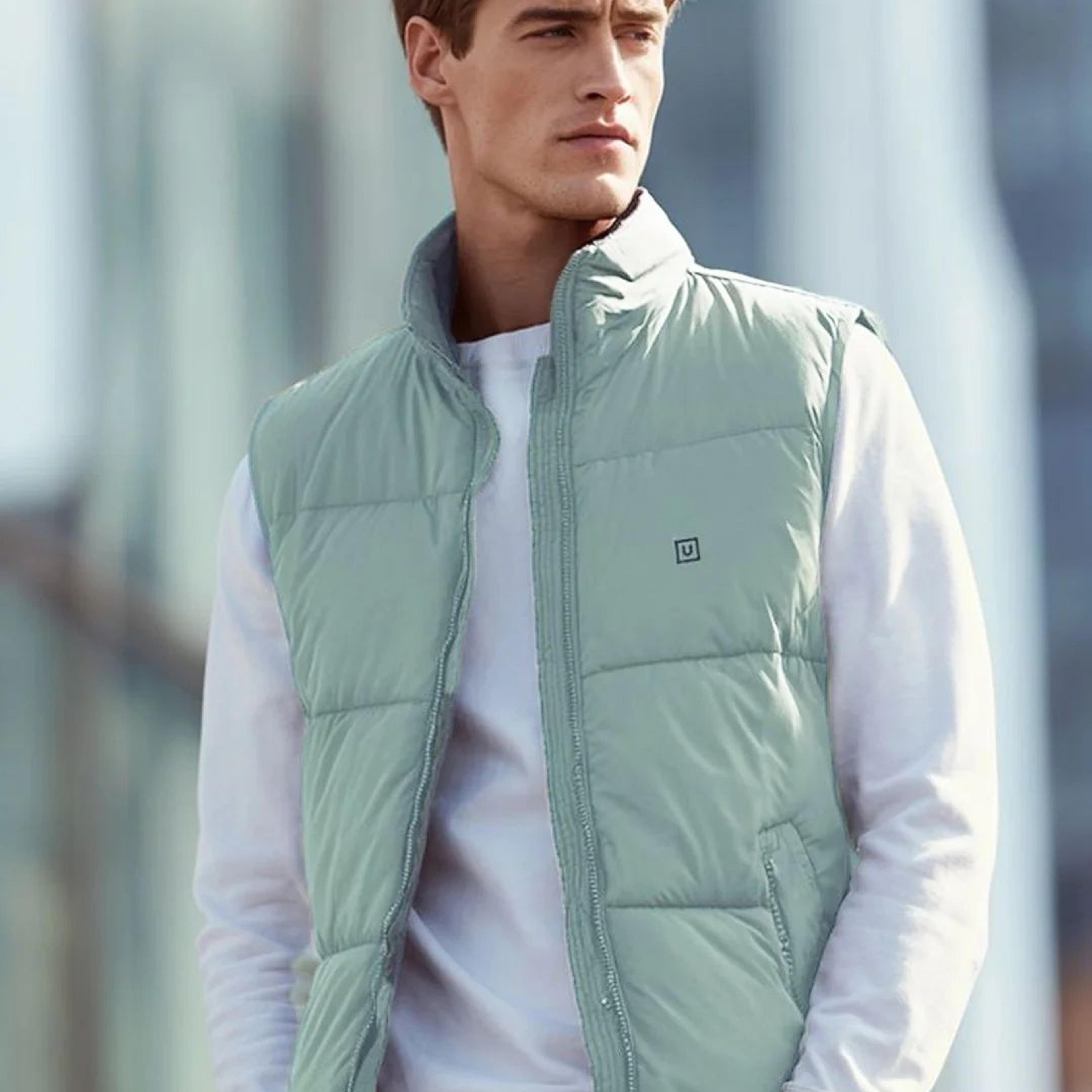 Men's Green Sleeveless Zippered Puffer Jacket