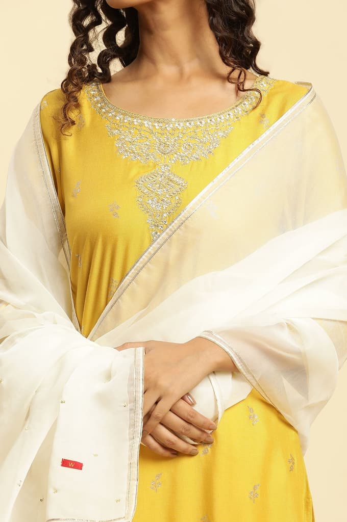 White Organza Dupatta With Gota And Sequin — photo 5