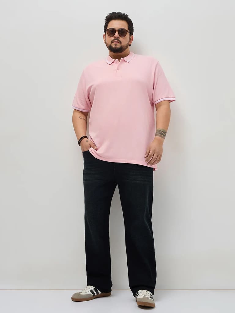 Plus Men's Dusty Pink Solid Regular Fit Half Sleeve Cotton Polo T-Shirt — photo 4