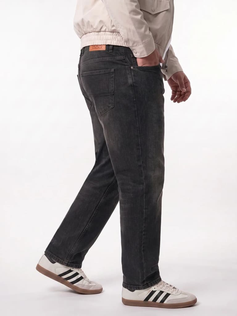 Plus Men's Black Relaxed Fit Washed Denim Jeans Non-Stretchable — photo 2