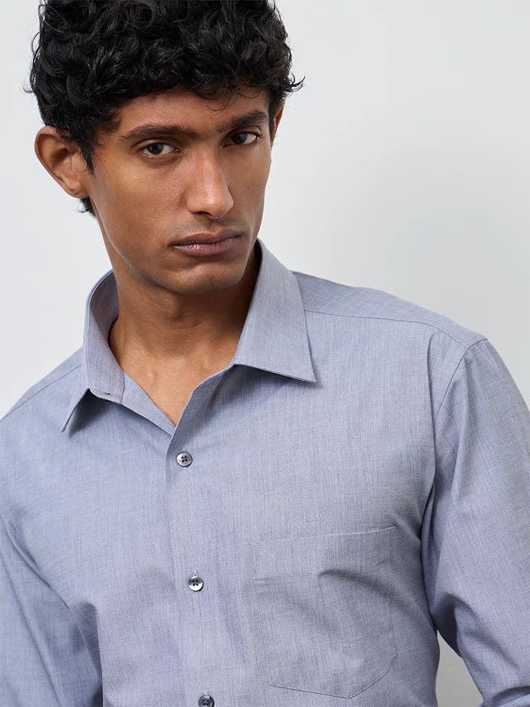 WES Formals Grey Relaxed-Fit Cotton Shirt — photo 3