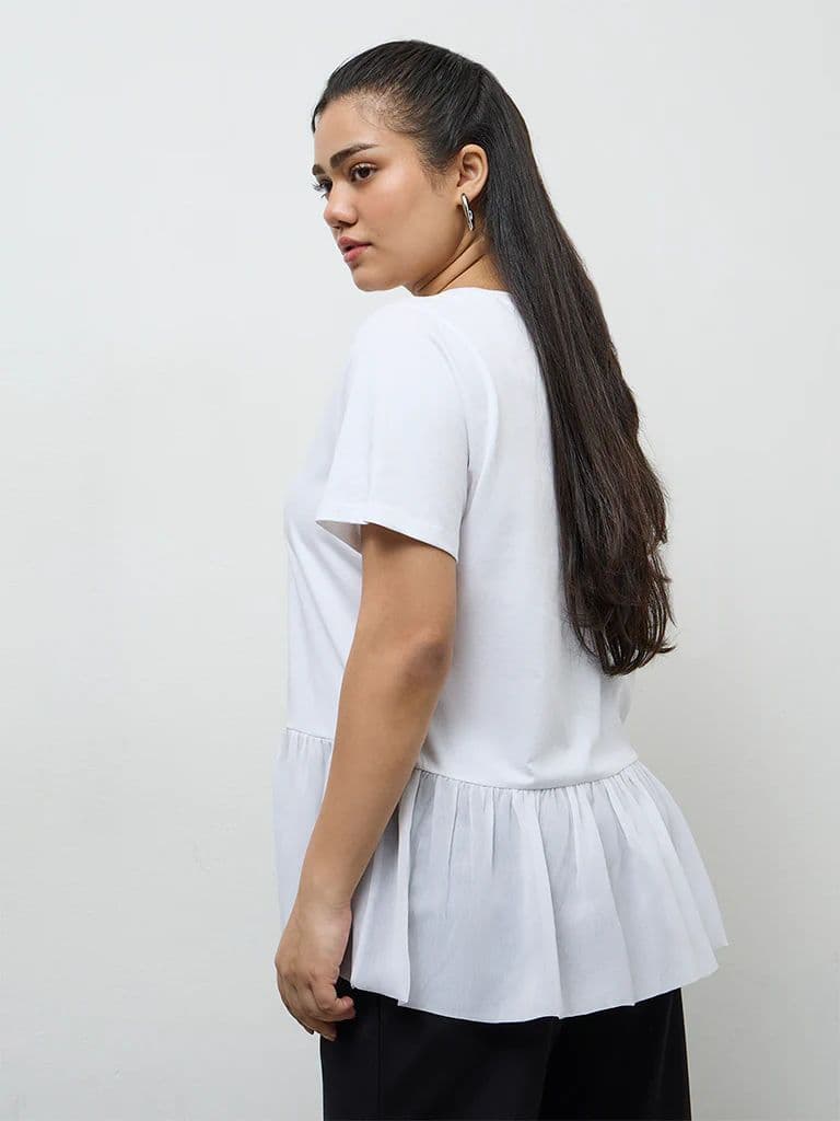 Gia White Ruffled Hem Cotton Top — photo 4
