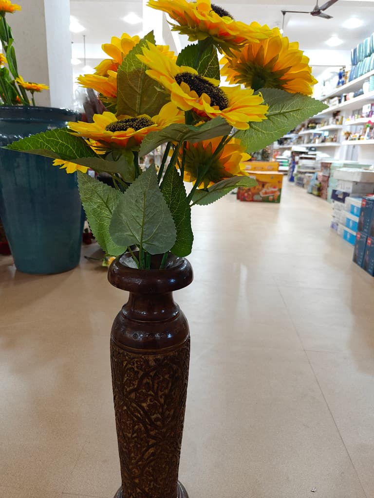 Sunflower Vase with Wooden Base | Decorative | Brown