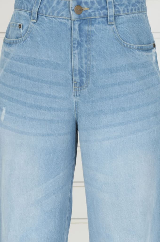 Blue Denim Mid Rise Ankle Length Flared Pants with YKK Zipper — photo 6