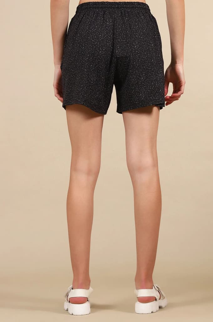 Black Abstract Printed Loose Fit Shorts With Drawstring — photo 3