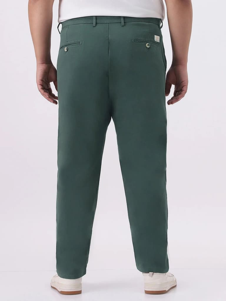 Plus Men's Teal Green Cotton Regular Fit Casual Chinos Trousers Stretch — photo 4