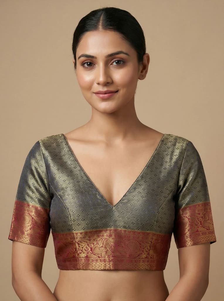 MIMOSA Women's Woven Design Kanjivaram Style Art Silk Saree with Blouse Piece - Navy Blue (SA00002446NVFREE) — photo 5