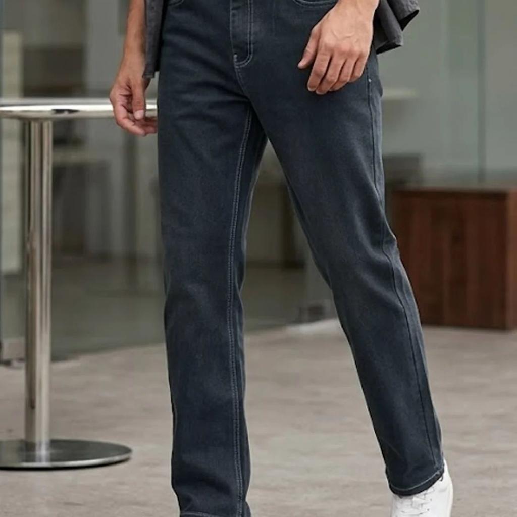 Men's Dark Grey Straight Fit Washed Jeans Stretchable