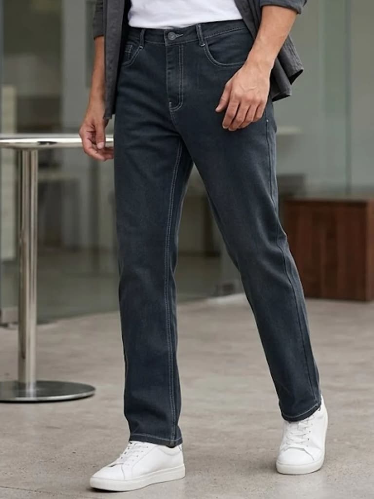 Men's Dark Grey Straight Fit Washed Jeans Stretchable — 28 / Dark Grey