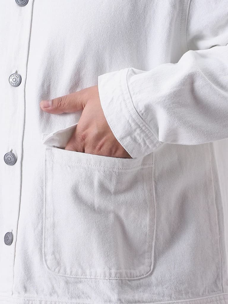Plus Men's White Relaxed Fit Full Sleeve Utility Denim Jacket — photo 7