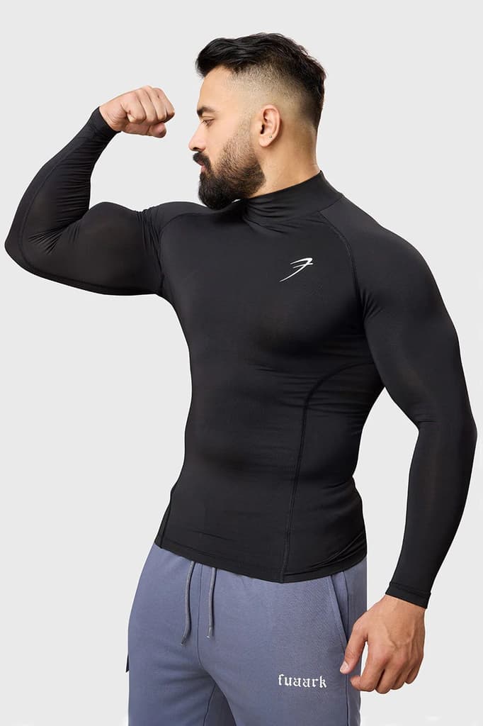 High Neck Compression Full Sleeves T-shirt Black — photo 2