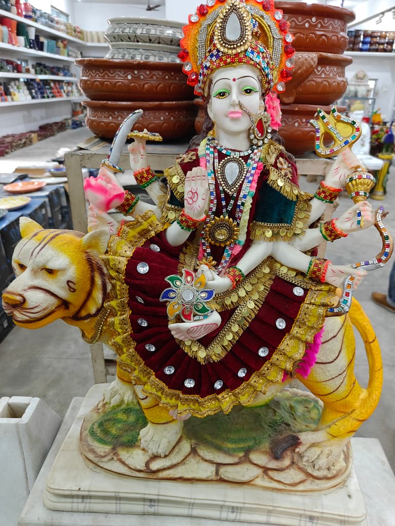 Hindu Goddess Statue | Wooden | Gold | Red
