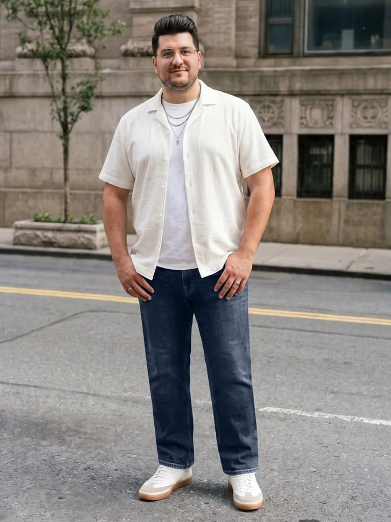 Plus Men's Dark Blue Relaxed Fit Washed Denim Jeans Non-Stretchable — photo 4